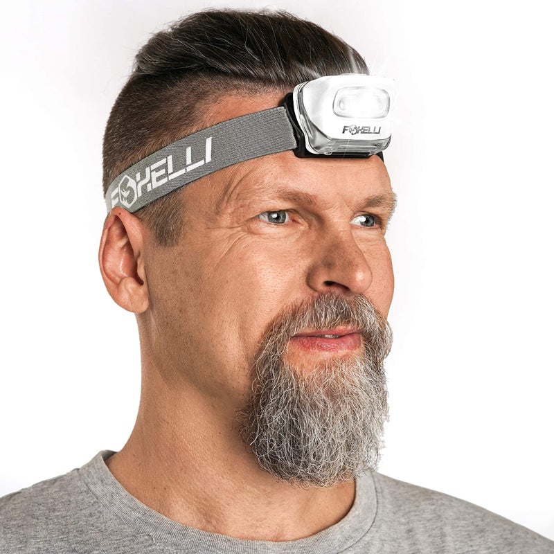 Foxelli LED Headlamp Flashlight for Adults & Kids, Running, Camping, Hiking Head Lamp with White & Red Light, Comfortable Headband, Lightweight & Waterproof, 3 AAA Batteries - Image 1